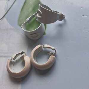 White Hoops  Lot Of 2 Pairs Clip On Earrings